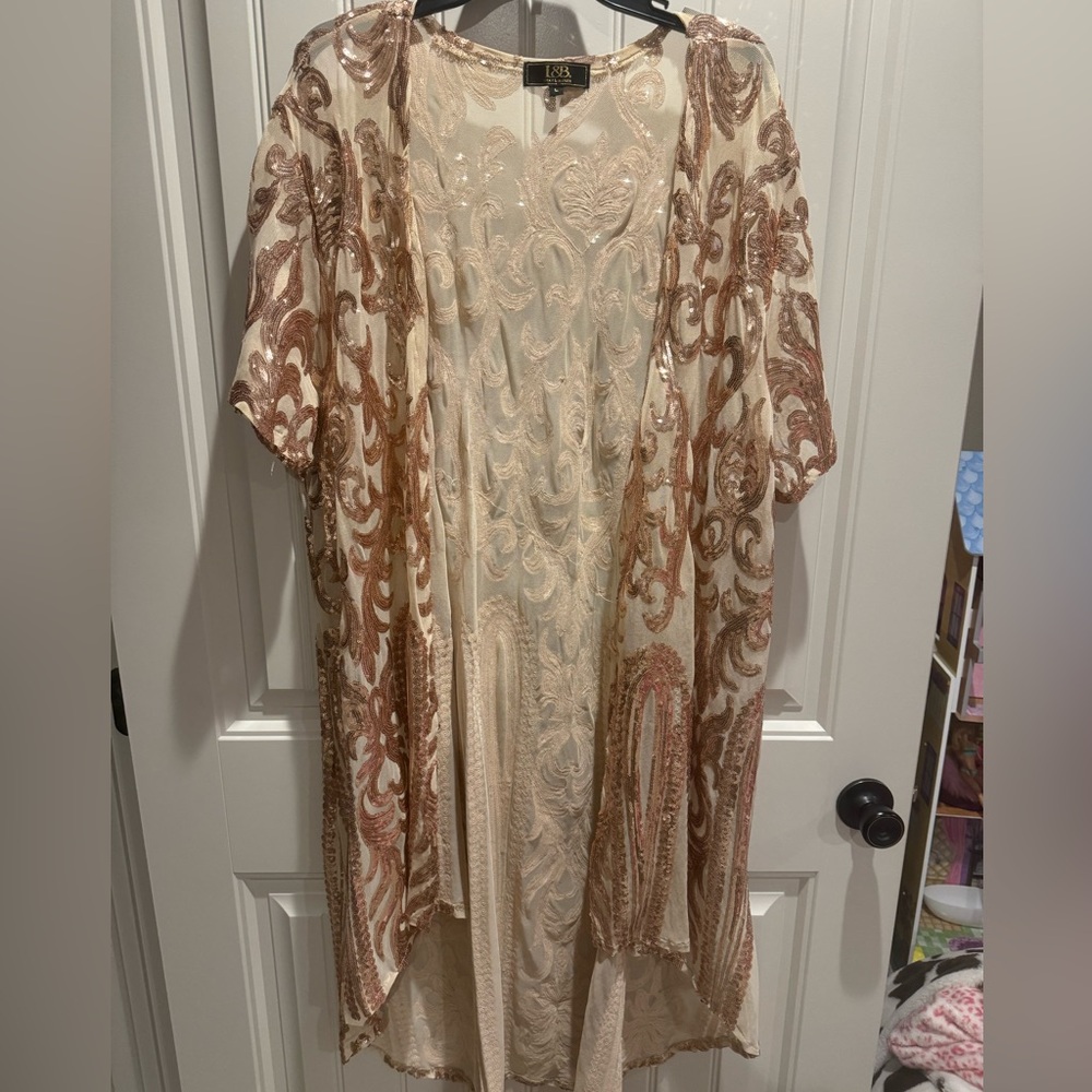 Elegant Cream and Brown Embroidered Kimono